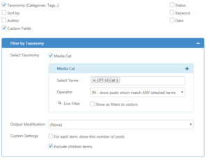 CVP - filter by Taxonomy, Custom Fields for Media