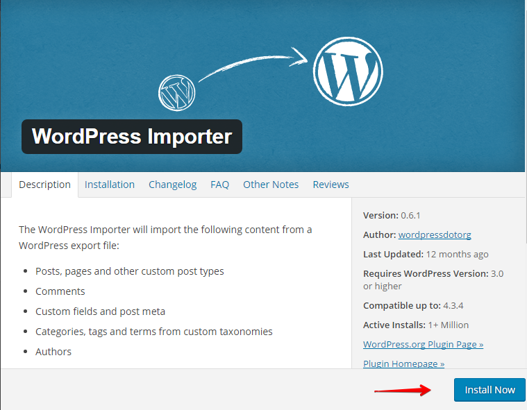 Install WordPress Importer